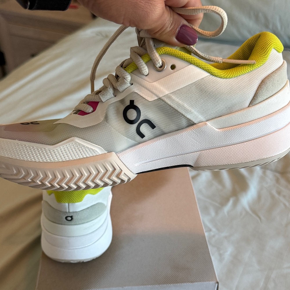 On Running Women's Athletic Shoes - White, Pink, Yellow - Picture 7 of 9